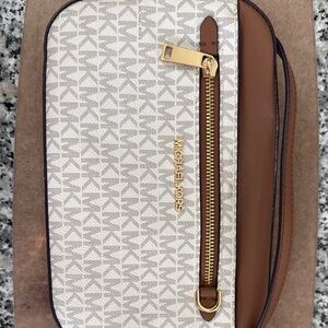 Michael Kors White and Brown Crossbody Bag